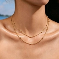 Minimalist double layer gold snake chain necklace with beads for women in stainless steel - Gold Layered Cube Bead Chain