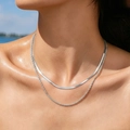 Silver layered jewelry set with snake chain and rope chain in polished stainless steel - Steel Color Layered Snake & Rope Chain