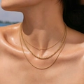 Three-layer gold PVD coated stainless steel stackable necklace with snake and rope chain - Triple Layer 2 Round Snake & 1 Rope Chain