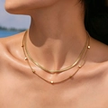 Dual-layer golden PVD coated stainless steel snake chain and cube bead necklace set - Gold Layered Snake & Cube Bead Chain