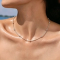 Minimalist silver PVD plated stainless steel snake chain necklace with small beads - Steel Color Single Layer Round Bead Chain