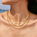 Gold triple-layered PVD plated stainless steel necklace featuring a flat snake and figaro chain - Triple Layer Snake & Figaro & Thin Curb Chain