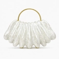 Elegant wavy acrylic evening clutch in pearl white with round gold metal handles - Milky White