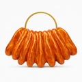 Chic amber wave acrylic evening clutch bag with round gold metal handle - Orange Red