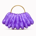 Elegant purple wavy acrylic evening clutch bag with round golden metal handle - Purple