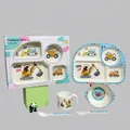 Bamboo fiber kids dinnerware set with construction vehicle theme and gift packaging - Excavator - Gift Box / Rectangle
