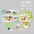 Bamboo fiber 5-piece kids tableware set with cartoon dinosaur patterns and gift box - Dinosaur - Gift Box / Rectangle