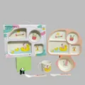 5-piece bamboo fiber kids tableware set with rabbit print and divider plate - Rabbit - Gift Box / Rectangle
