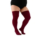 Plus size over-the-knee socks in deep burgundy knit, stretchy thigh high stockings - Plus Size / Solid Wine Red