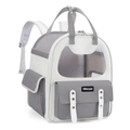Grey and white cat ear space capsule pet carrier backpack with breathable mesh design - British / Grey and White Patchwork