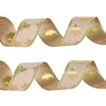 Ruban de Noël en jute avec motif de renne doré et bordures métalliques pour déco - Style Imitation Lin Estampé Doré (Christmas Ribbon) / 2m