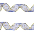 Blue mesh Christmas ribbon with gold snowflake patterns and wired edges for decor - Blue Bronzing Ribbon (Width: 5cm) / 1m