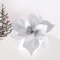 Zilver-witte kunstmatige kerstbloem met glitters voor de kerstboomversiering - Zilver