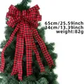 Rood en zwart geblokte kerstboomstrik topper met lange linten van 65cm lengte - Rood & Zwart Geruite Vlinderdas / Rood en zwart geruit