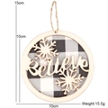 Decorazione natalizia tonda in legno con motivo a quadri bianco e nero e scritta Believe - 10cm*10cm / Base Grigia Fiocco Lettera A