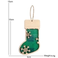 Wooden Christmas stocking ornament with green plaid pattern and snowflake cutouts - 10cm*4.5cm / Green Plaid Stocking Style B