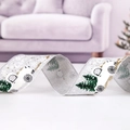 Light gray linen Christmas ribbon with gold glitter car and tree prints for decoration - Grey Truck Style