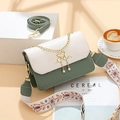 Chic quilted square bag with swan pendant in cream and sage green with dual straps - Green