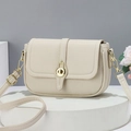 Sac bandoulière élégant blanc cassé motif litchi avec fermoir tournant en métal doré - Blanc Cassé