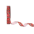 Ruban de Noël rouge avec flocons de neige blancs et pois colorés sur un rouleau - Motif de Flocon de Neige Rouge / 100 Yards Par Paquet