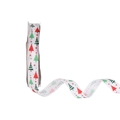 Ruban de Noël blanc en gros-grain avec motifs sapins rouges et verts pour emballages - Motif Sapin de Noël Blanc / 100 Yards Par Paquet