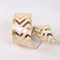 Nastro natalizio bianco con motivi a zigzag dorati e bordo metallico per confezioni regalo - Stile a Strisce Champagne