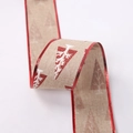 2-meter Christmas burlap ribbon with white tree prints and shiny red sequin borders - Red Trim Pine Tree Style / 2 Meter Pack