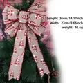 Große 36x22cm Weihnachtsschleife mit rotem Glitzerrand und Schneeflocken-Muster-Dekor - Weihnachtsbaum Bedruckte Schleife (Christmas Bow) / Khaki