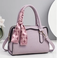 Chic lavender embossed tote bag with texture, silk scarf handle and crossbody strap - Purple