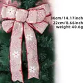 Große beige Weihnachtsschleife aus Leinen mit roten Schneeflocken für den Tannenbaum - Schneeflocken Bedruckte Schleife (Christmas Bow)