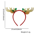 Christmas reindeer antler headband with gold glitter, bells and green leaves, 24.3cm height - Long Antler with Ear Style