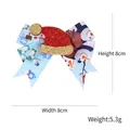 Blue snowman pattern Christmas bow hair clip with Santa hat detail, 8cm x 8cm size - Gold Christmas Hat Clip