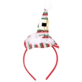 Diadema de Navidad con mini sombrero de rayas, hebilla dorada y borde de felpa - Sombrero de elfo a rayas verde + plata
