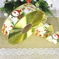 Detail von 10m goldenem Weihnachtsband mit Weihnachtsmann und Schneemann auf Jute - Goldenes Weihnachtsmann-Muster Stil