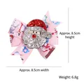 Fiocco rosa per capelli con stampa pupazzo di neve e dettaglio Babbo Natale glitter, 8,5x8,5cm - Babbo Natale con Paillettes