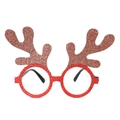 Monture de lunettes de Noël avec grands bois de renne marron pailletés et cercle rouge - Bois Bruns Cadre Rouge