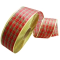 Rotolo di nastro natalizio scozzese rosso e verde con bordi metallici dorati - 6.3cm / 100 Iarde Nastro Scozzese