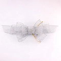 Sparkling silver mesh decorative bow with golden twist tie for festive holiday gift wrapping - 15x36cm / Silver