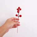 Artificial red berry stems with glossy foam finish for DIY Christmas tree decoration - 7 Heads With Wire
