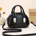 Glossy black bowling shell bag with golden hardware and adjustable strap - Black