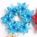 Sparkling blue glitter Christmas poinsettia flower for DIY wreaths and holiday decoration - 35cm / Blue