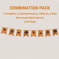 Halloween felt banner set with pumpkin, witch, and bat flags, includes 2.5m rope - Combination Style