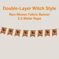 Dubbellaagse Halloween-slinger met oranje heksensilhouetten en Happy Halloween-tekst - Dubbele Heks Stijl