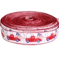 Patriotic ribbon with vintage red truck and American flag prints for Independence Day - 200 Yards White Car