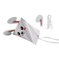 Easter bunny-themed triangle gift box with pink checkered pattern and white ribbons - White Rabbit