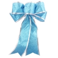 25cm festive blue glitter Christmas bow with silver trim for tree decoration - Sky Blue