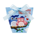 Scatola di caramelle blu di San Valentino con gufi carini e fiocco in raso abbinato - Gufo