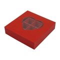 Red 16-slot chocolate gift box with heart-shaped window for Valentine's Day favors - Red Heart Style