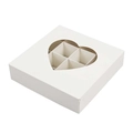White chocolate gift box with heart window and internal dividers for 9-16 pieces - White Heart Style