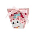 Pink heart gift box with a white cartoon cat design and pink silk ribbon bow decoration - Cat